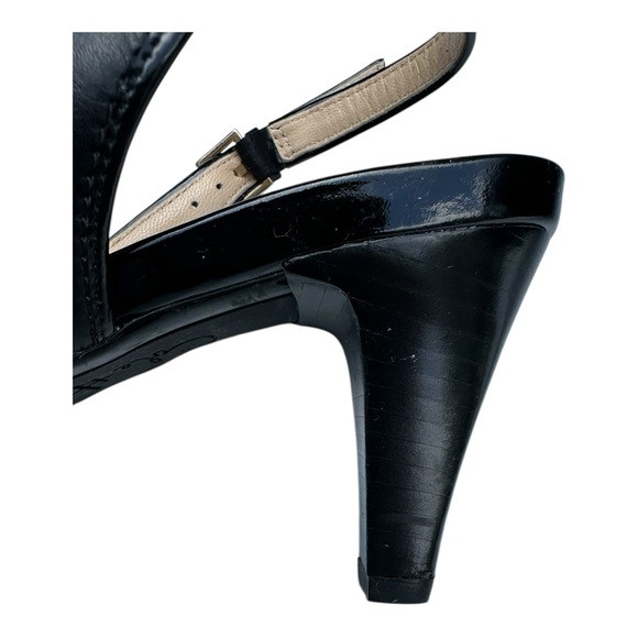 Cole Haan Size 9.5 Black Patent Slingback Heels with Gold Buckle - Picture 3 of 7